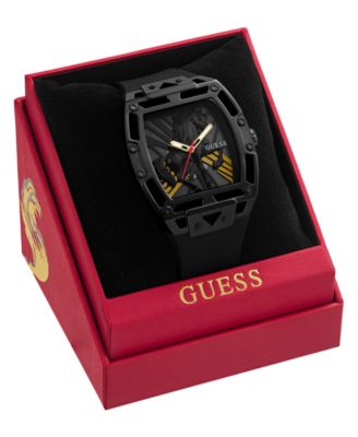 Men's Black Silicone Analog Watch, 44mm