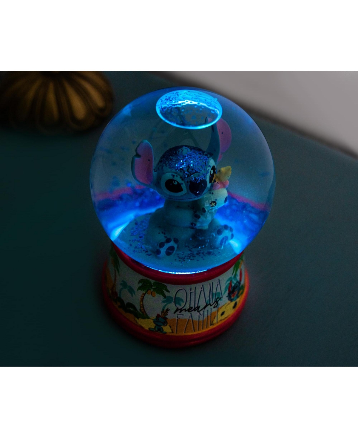 Disney Lilo & Stitch Ohana Light-Up Snow Globe with Swirling Glitter Display Decoration | Home Decor for Kids Room Essentials | Precious Keepsake, Cut
