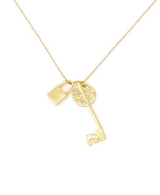 Gold Vintage Lock Key Pendant Necklace