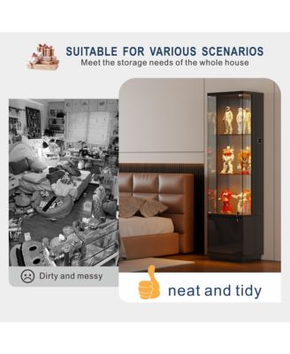 69" Corner Display Cabinet with Glass Doors & Motion LED