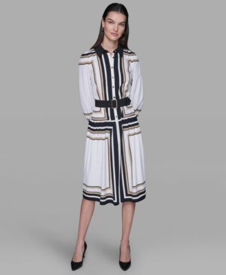 KARL LAGERFELD PARIS - Women's Printed Crepe Collar Shirt Dress