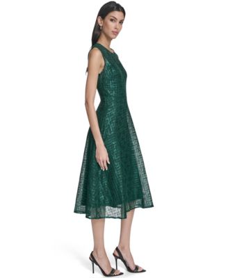 Women's Sequin Detail Crew Neck Fit and Flare Dress
