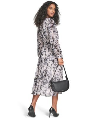 Women's Printed Tie Sleeve V-Neck Dress