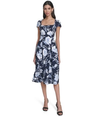 Calvin Klein - Women's Floral Print Square Neck Dress