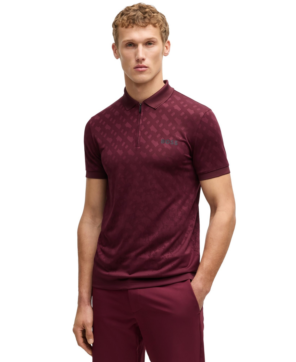 Boss by Hugo Men's Monogram Jacquard Quick-Dry Polo Shirt