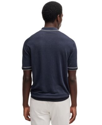 Men's Zip Placket Linen-Blend Knit Sweater