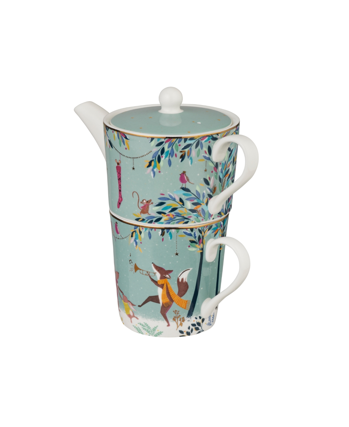 Portmeirion Sara Miller Woodland Tales Merry Band Tea For One In Green