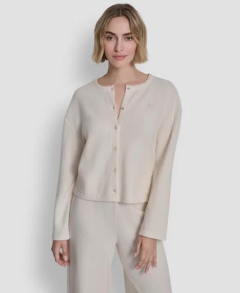 Petite Long-Sleeve Button Front Cardigan - Eggnog