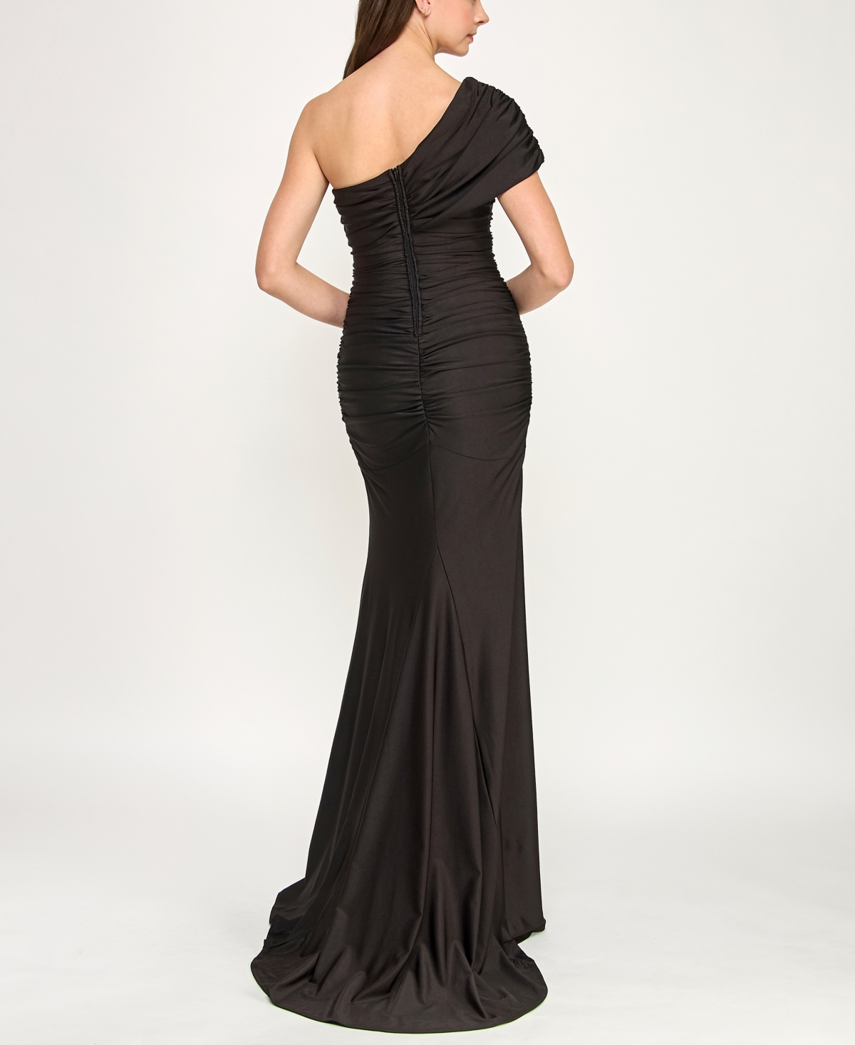 B Darlin Juniors' One-shoulder Draped Floor-sweeping Gown In Black