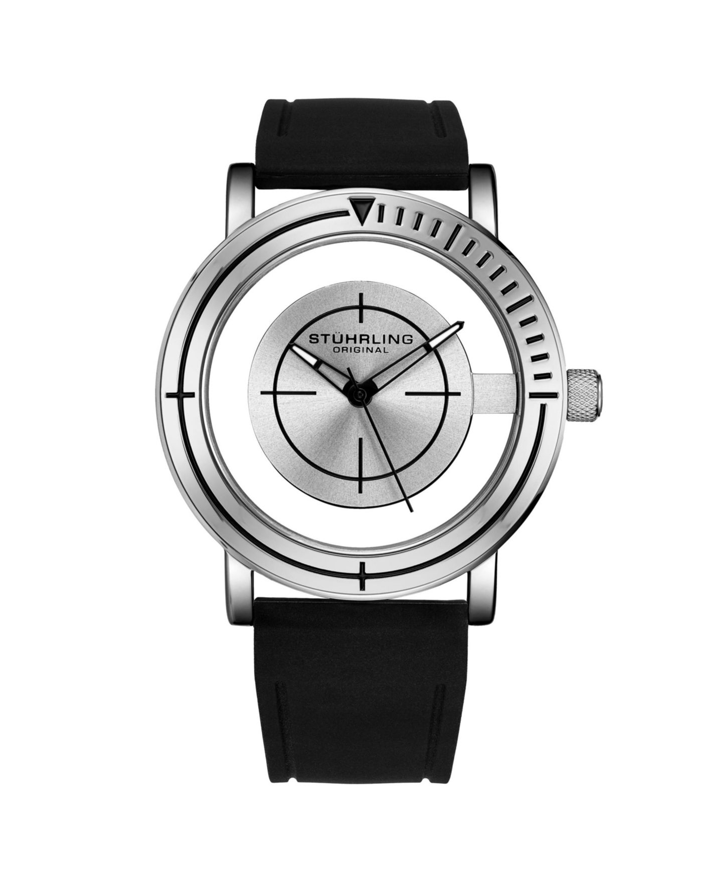 Мужские часы Stuhrling Men s Sniper 3915 Quartz Aviator Watch 42mm, Crosshair Target Dial, Rubber Strap, 5 ATM, цвет: Чёрный — фото 1