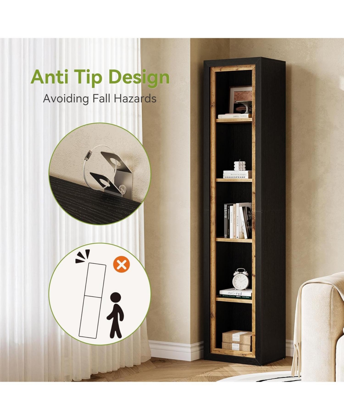 Tribesigns Kitchen Pantry 5-Tier Narrow Extra Tall Shelf With Open Cubes, Freestanding Modern Storage Shelf.