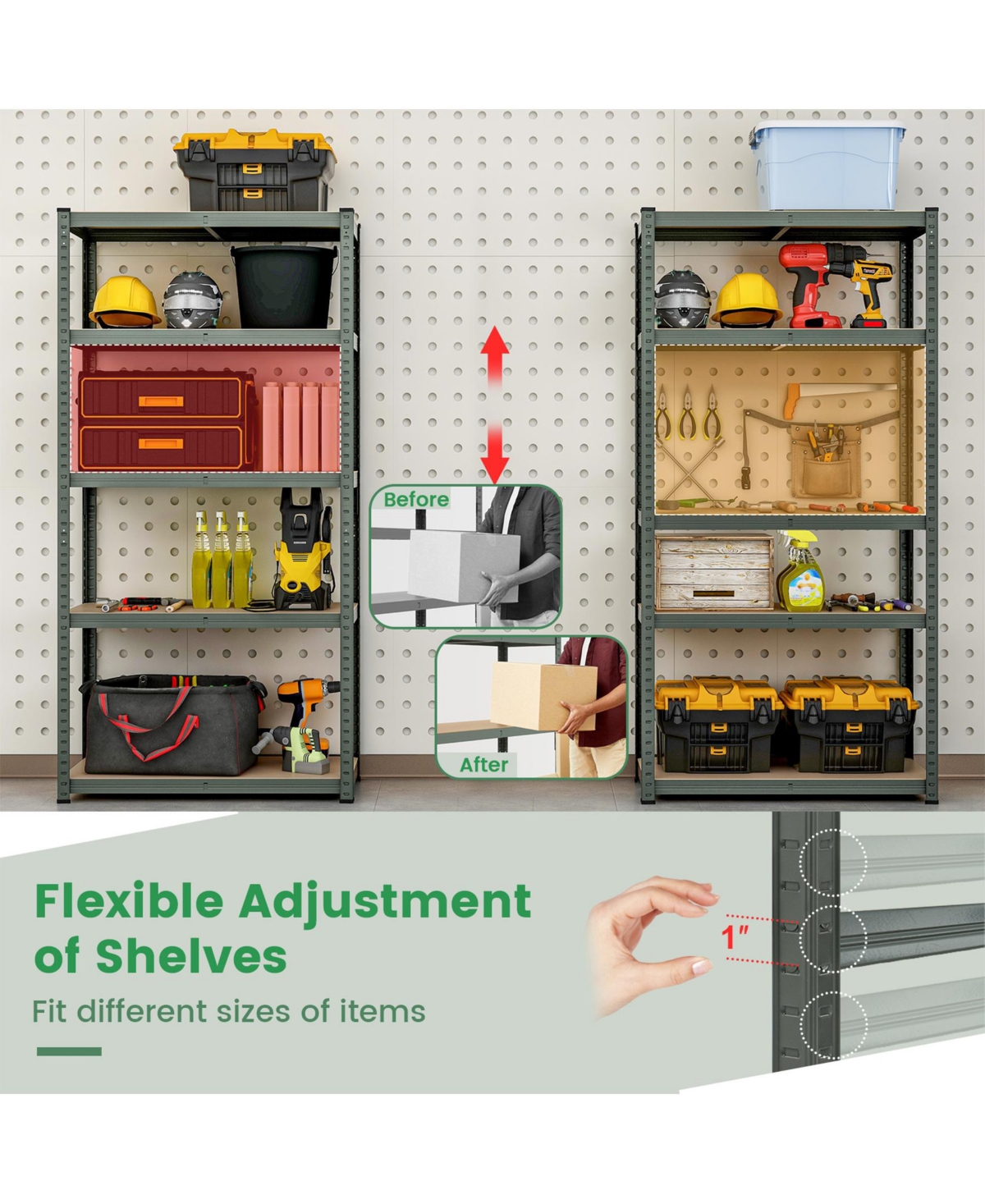 Sugift 5-Tier Heavy Duty Metal Shelving Unit with 2000 Lbs Total Load Capacity-Gray.