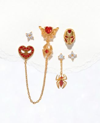Gold Plated Marvel's Spider-Man Web of Love Ear Cuff and Stud Earrings