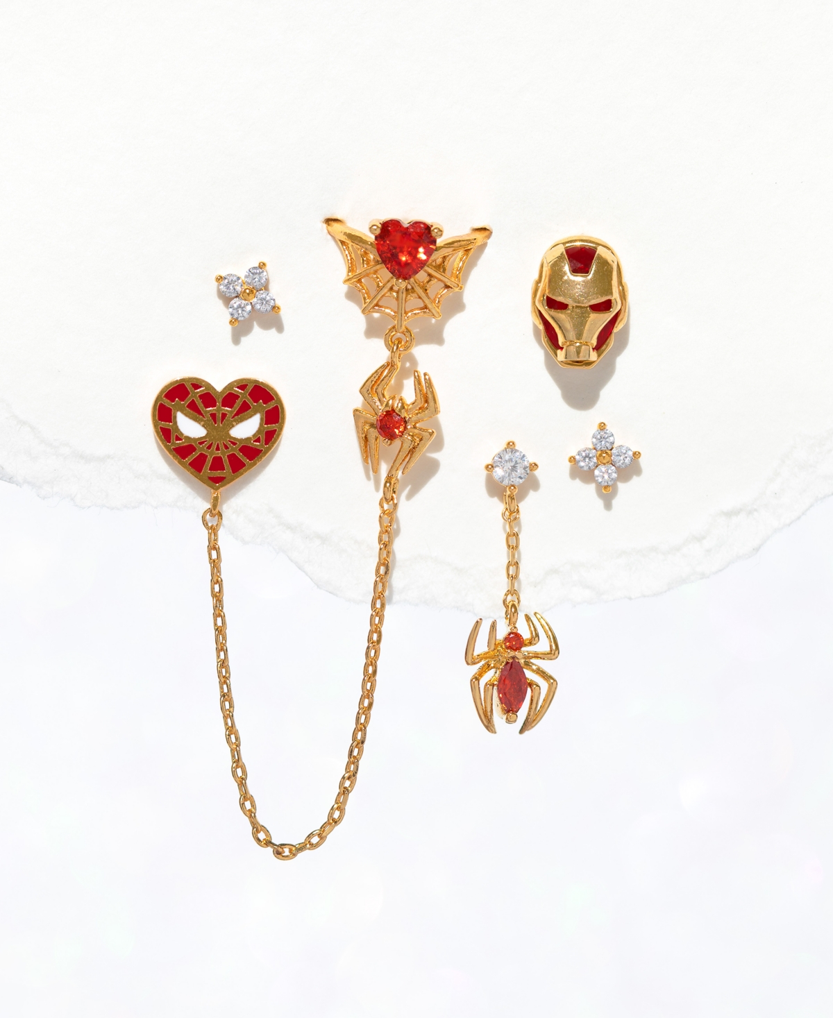 Girls Crew Gold Plated Marvel's Spider-man Web Of Love Ear Cuff And Stud Earrings In Gold