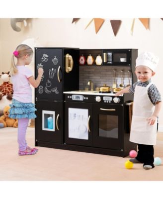Kids Wooden Pretend Play Kitchen with Blackboard & Accessories