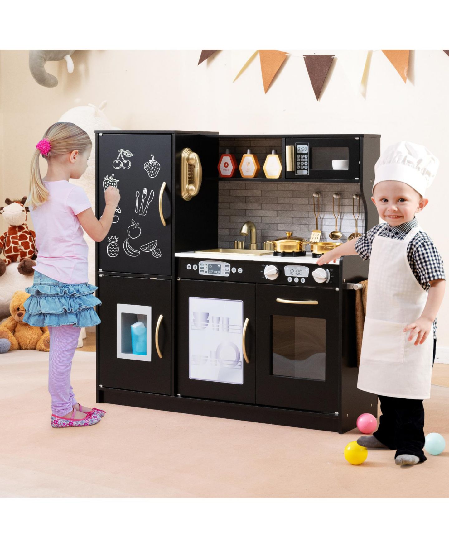 Детская игрушка SKONYON Wooden Blackboard Play Kitchen, Ages 3+, цвет: Чёрный — фото 2