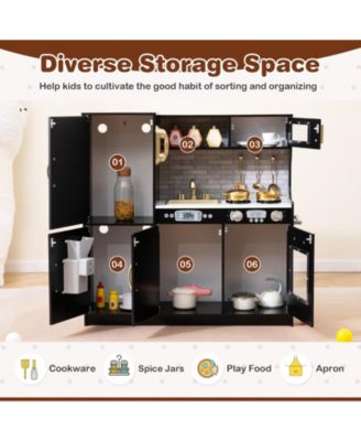 Kids Wooden Pretend Play Kitchen with Blackboard & Accessories