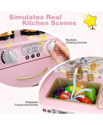 Kids Wooden Pretend Play Kitchen with Blackboard & Accessories