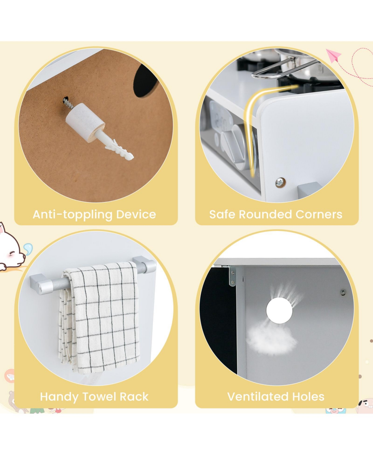 Skonyon Kids Wooden Pretend Play Kitchen with Blackboard & Accessories