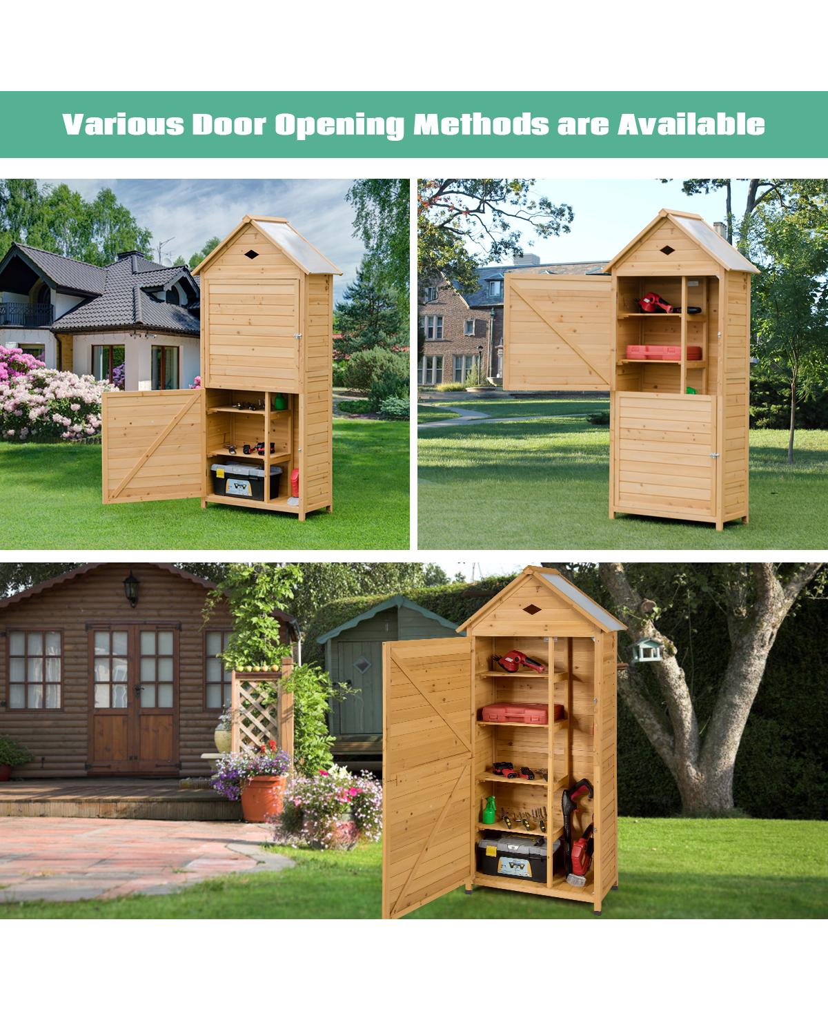 Sugift Wooden Outdoor Lockable Garden Tool Storage