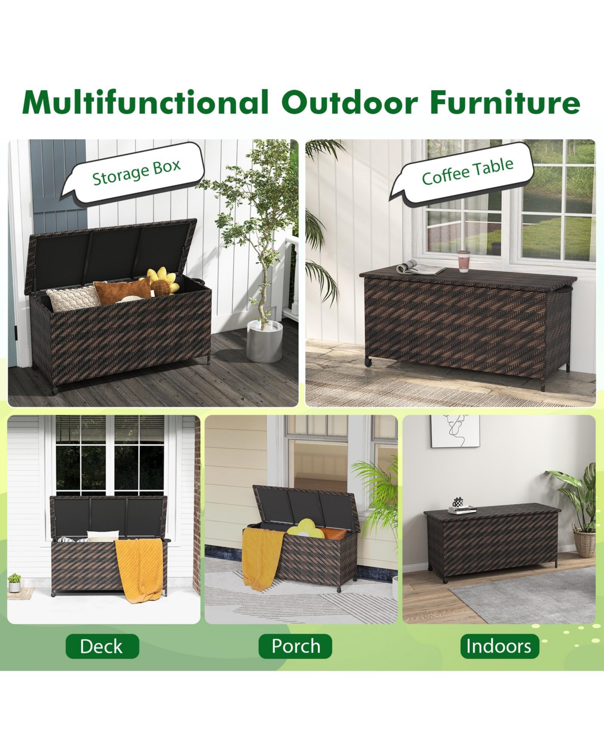 Sugift 85 Gallon Outdoor Storage Box with Removable Liner and Universal Wheels