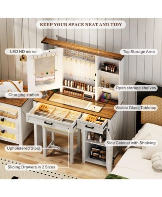 40" Farmhouse Makeup Vanity with LED Mirror & Charging Station