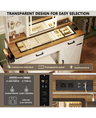 Sliding LED Mirror Makeup Wood Vanity with Power Outlets