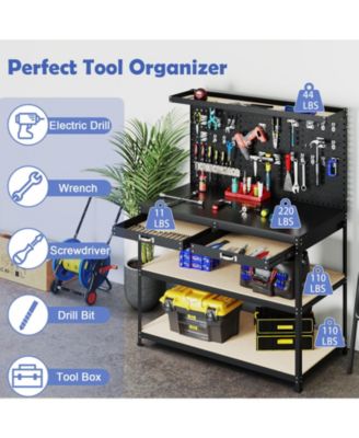 48 x 24 Inch Workbench Work Table with 3 PCs Pegboard Drawer and Shelves