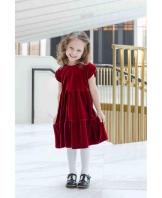 Toddler Girls Dresses Stretch Velvet Dress With Tulip Sleeves