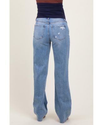 Maternity Light Blue Distressed Open Knee Straight Leg Jeans