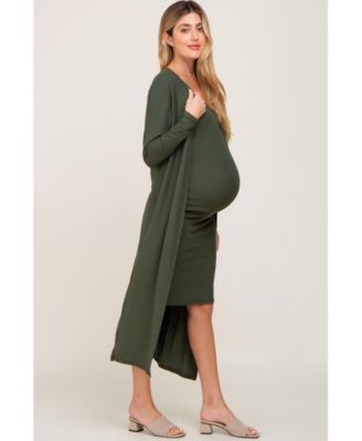 Maternity Olive Ribbed Cardigan 2 Piece Set