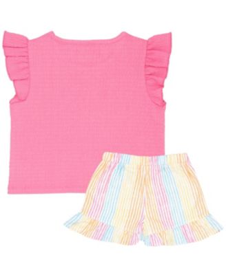 Girls 2 Piece Ruffle Sleeve Tank Top and Ruffle Hem Short Summer Set
