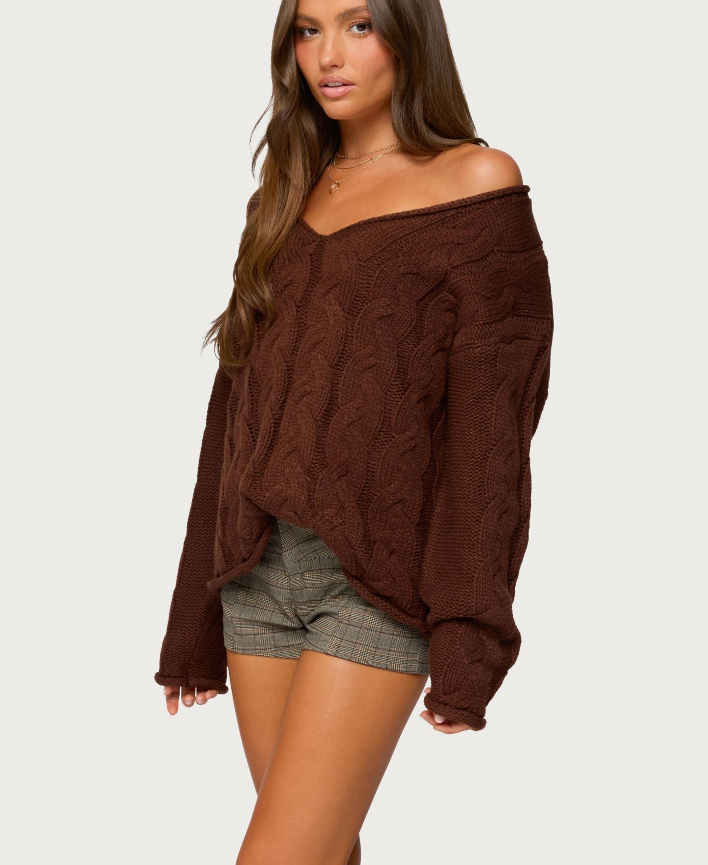 Женский свитер Edikted Inga Oversized Cable Knit, цвет: Коричневый — фото 4