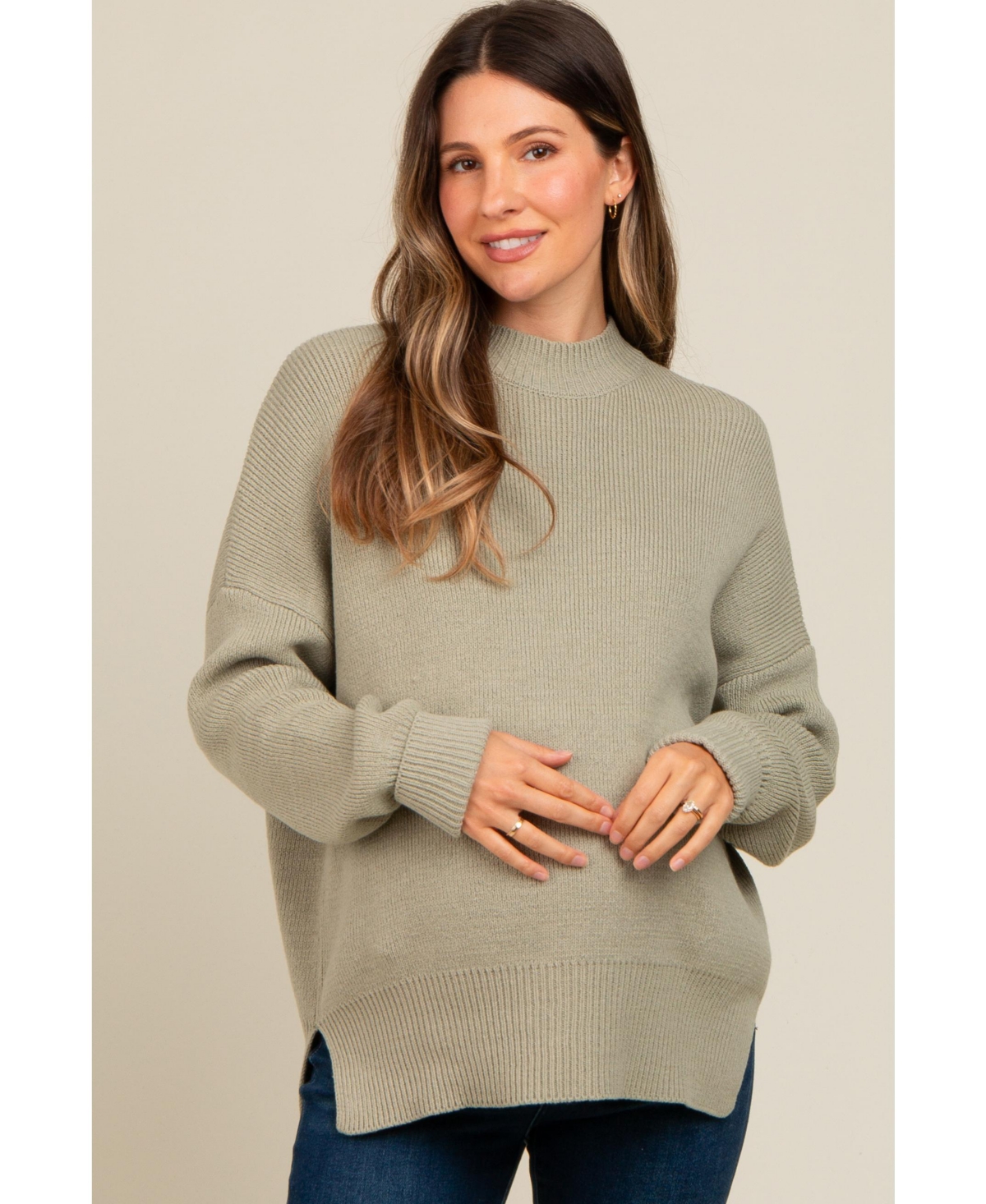 Pinkblush Maternity Light Olive Mock Neck Basic Sweater