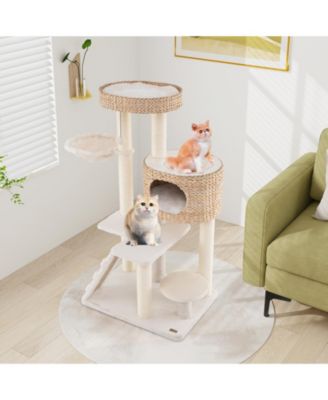 Modern Cat Tree for Indoor Cats with Cattail Fluff Condo and Top Perch