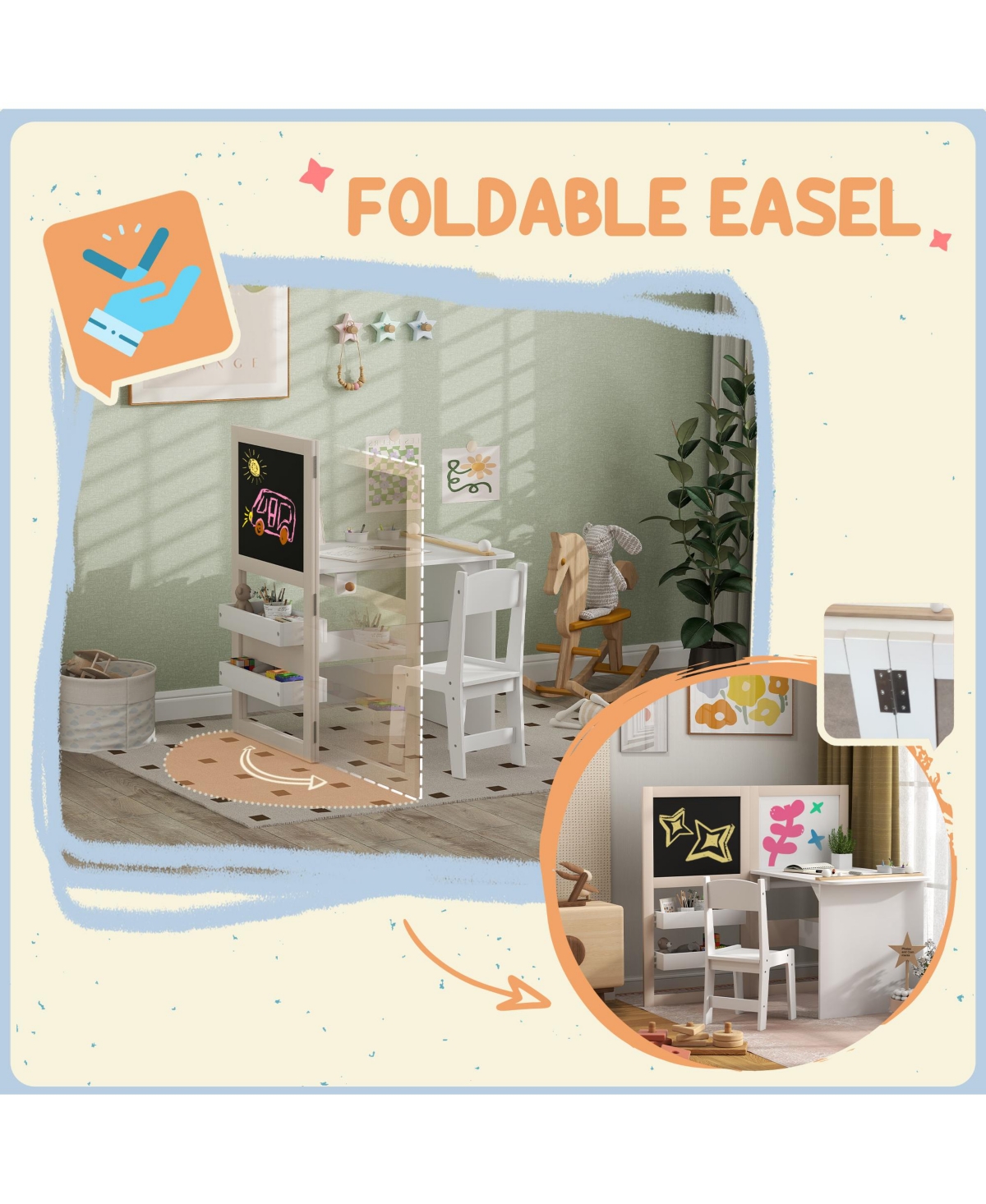 Qaba 3 in 1 Kids Table and Chair Set with Storage, board, board