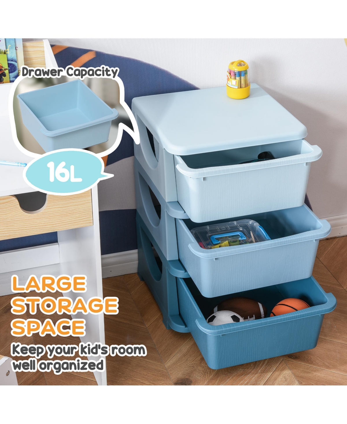 Qaba 22.25" 3 Tier Kids Storage Unit Dresser Tower