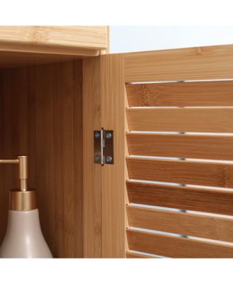 Bamboo Tall Slim Bathroom Cabinet with Drawer and Slatted Shelves