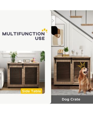 39" Dog Crate Furniture with Sliding Barn Door, for Large Dogs