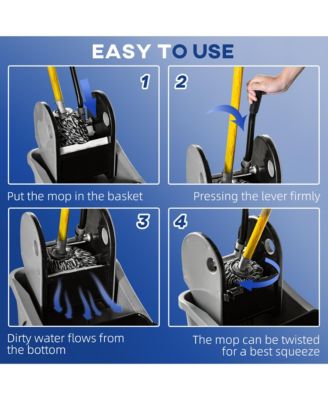 9.5 Gallon 36L Wringer Bucket Cart with Down Press Wringer and Mop Holder