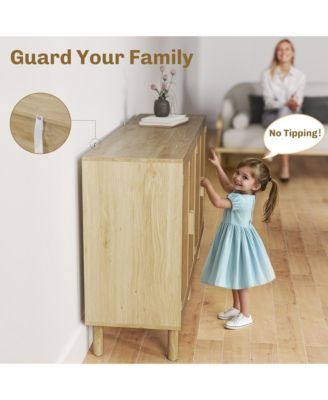 Bohemian Sideboard with 4 Rat Doors and Shelves, Natural