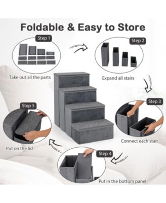 4-Step Dog Stairs Non-slip Foldable Dog Ramp with Adjustable Steps