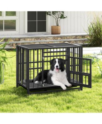 Foldable Heavy-Duty Metal Dog Cage Chew-proof Dog Crate with Lockable Universal Wheels