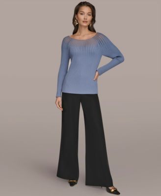 Women's Mesh Detail Boat Neck Sweater