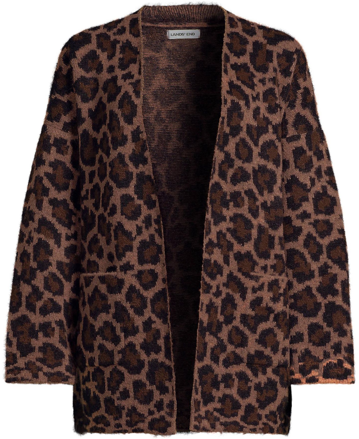 Женские кардиганы Lands' End Fuzzy Jacquard Cardigan Jacket, цвет: Тёмный глиняный — фото 2