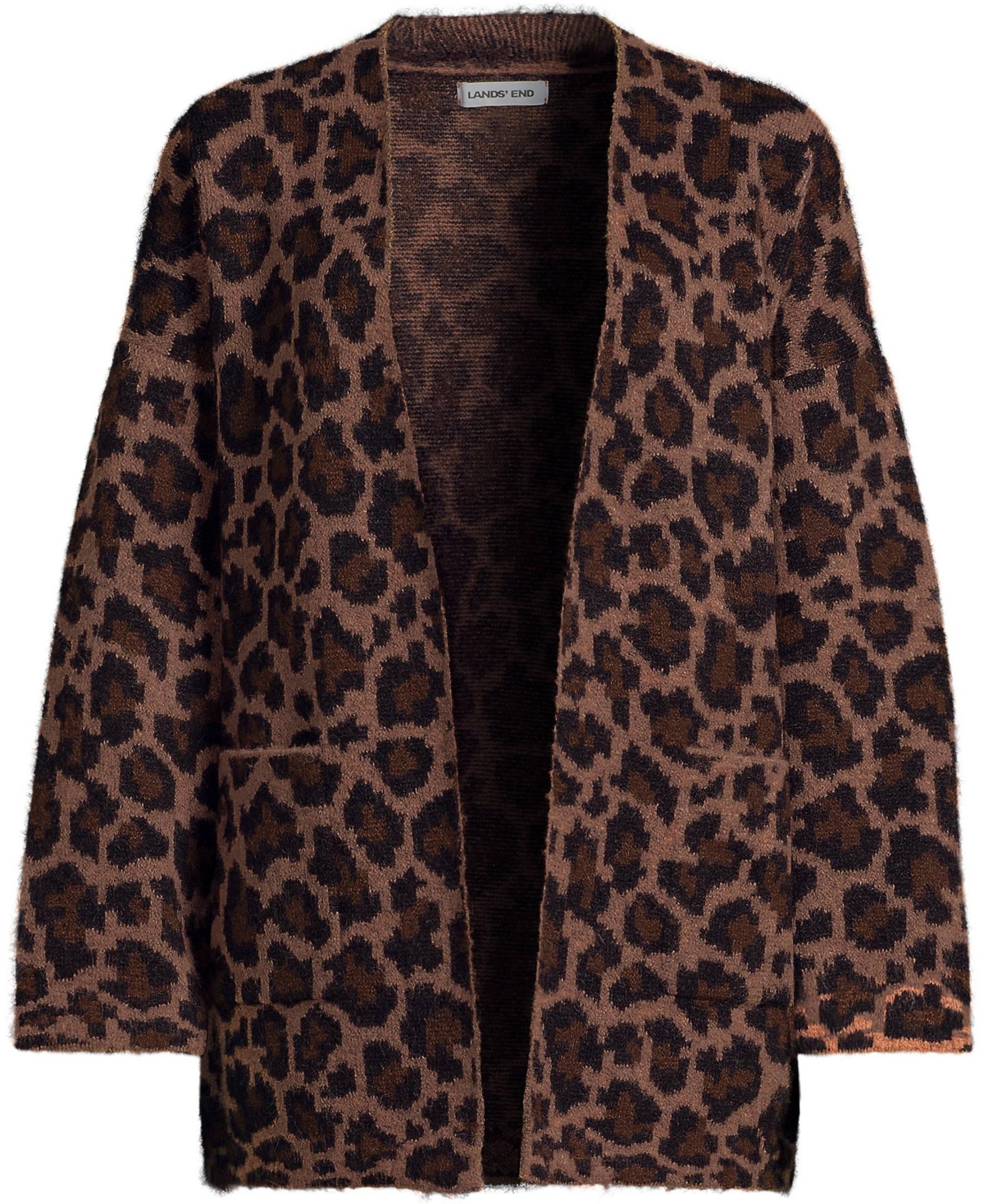 Lands' End Women's Fuzzy Jacquard Cardigan Jacket Sweater