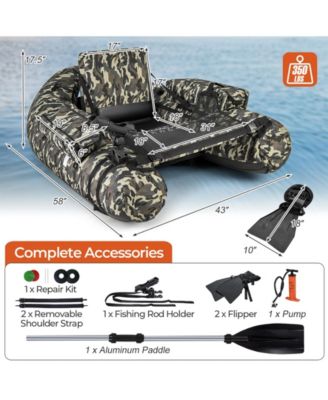 Inflatable Float Tube with Fish Ruler Rod Holder and Storage Pockets-Camouflage