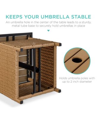 Wicker Rattan Patio Side Table Outdoor Furniture for Garden, Pool, Deck w/ Umbrella Hole