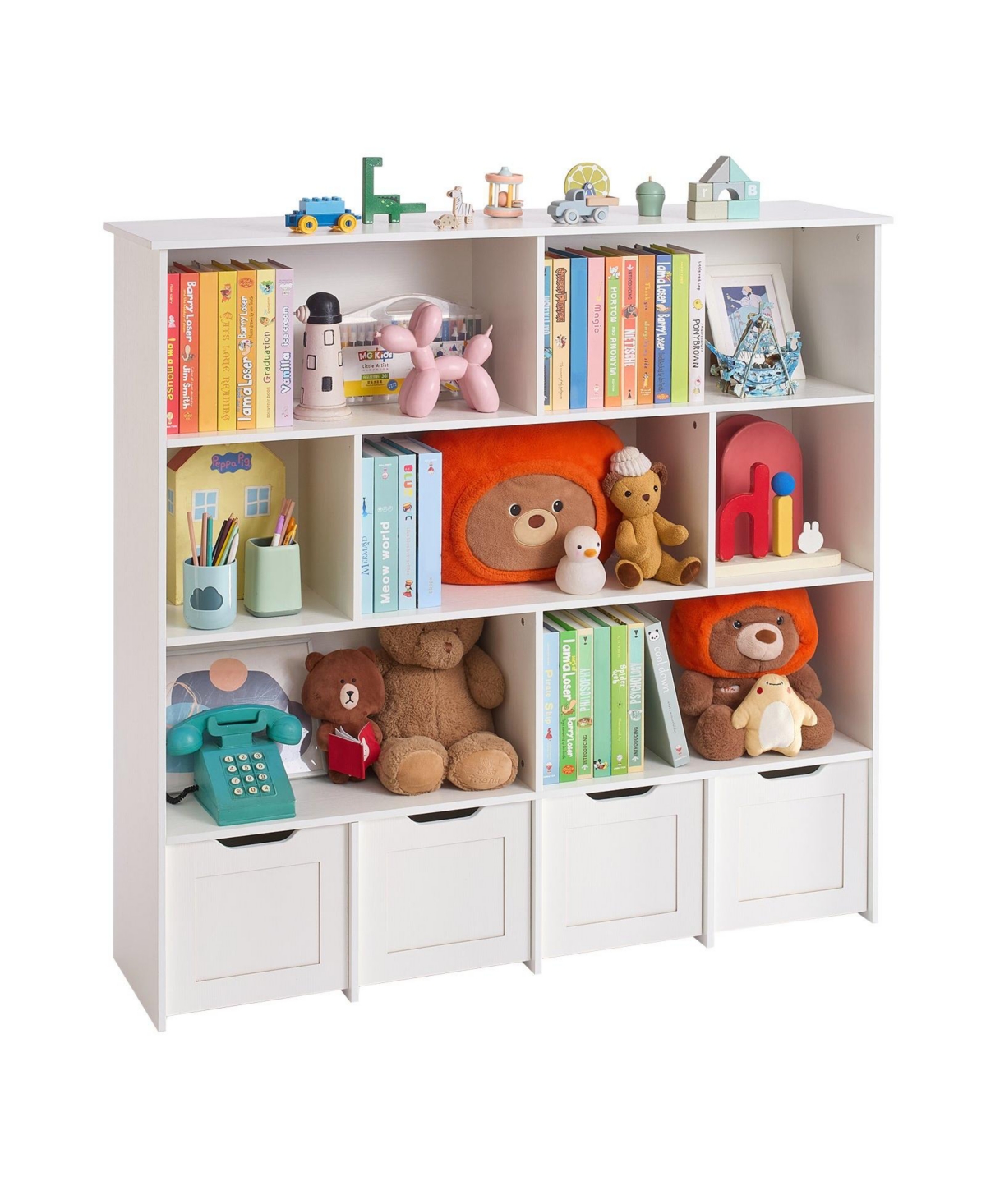 Slickblue 3-Tier Wooden Toy Storage Organizer with 11 Cubbies and Drawers