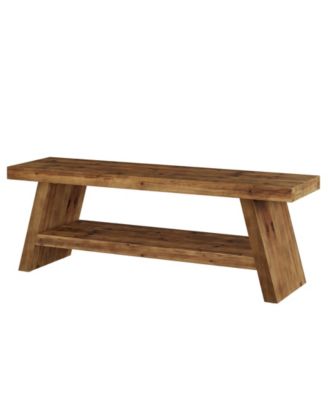 2-Tier Entryway Bench, Hallway Foyer Solid Wood Seating with Open Shelves